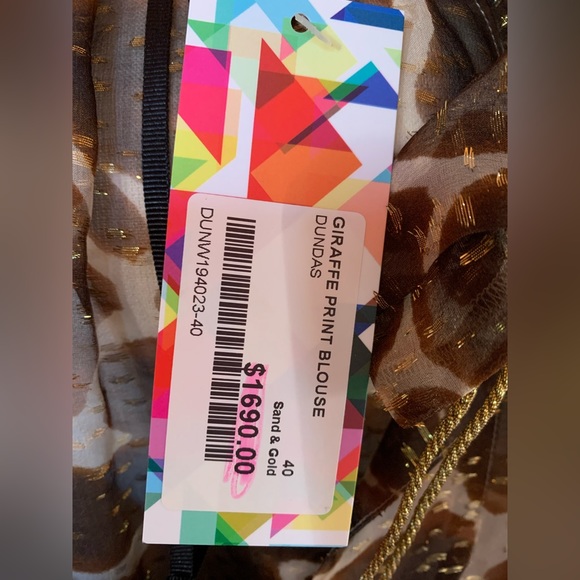 DUNDAS SILK $1690 GIRAFFE ANIMAL PRINT METALLIC TASSEL BLOUSE TOP NEW TAGS ITALY - Picture 3 of 10